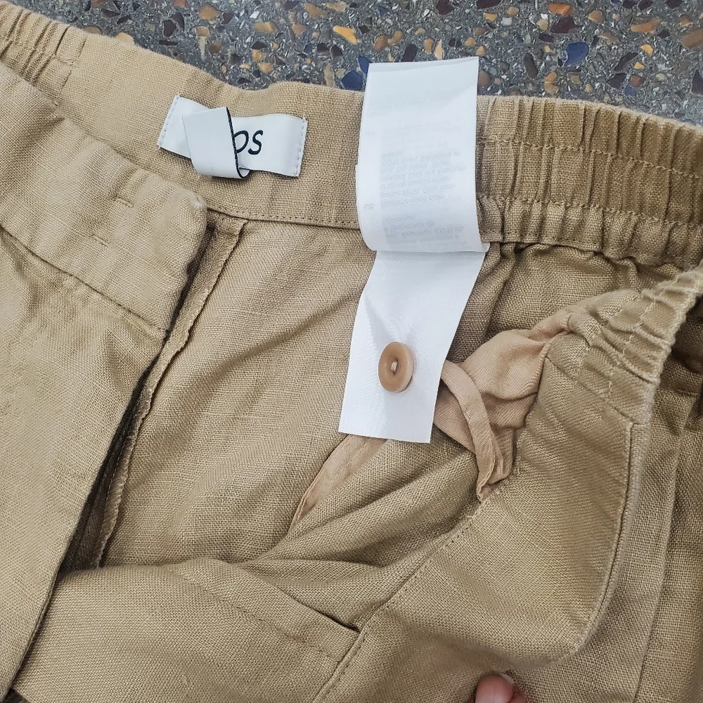 Cos Neutral Beige Linen Blend Pleat Front Straight Wide Leg Trousers Size 2